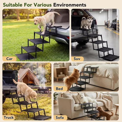 Miniatura 7 de Escaleras plegables para perros para automóvil, SUV y camión, rampa para mascotas de 5 escalones con superficie antideslizante, escalones portátiles