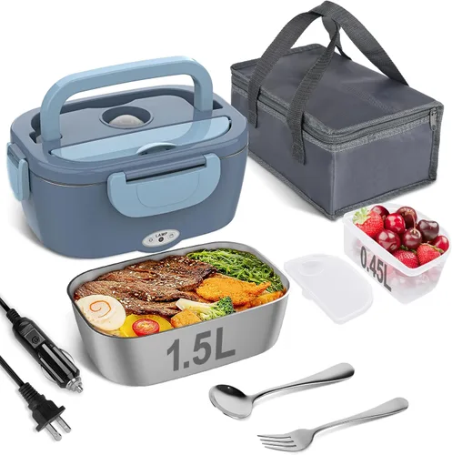 Miniatura 10 de Vabaso Electric Lunch Box for Adults, 80W Heated Lunch Box with Dual 1.5L Stainless Steel Containers, Portable Food Warmer for Men Work Car Truck