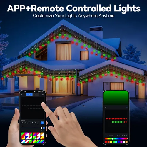 Miniatura 2 de Luces inteligentes de carámbano de copo de nieve de Navidad, 16.4 pies, 192 LED, 16 gotas, control remoto con aplicación enchufable en 16 millones