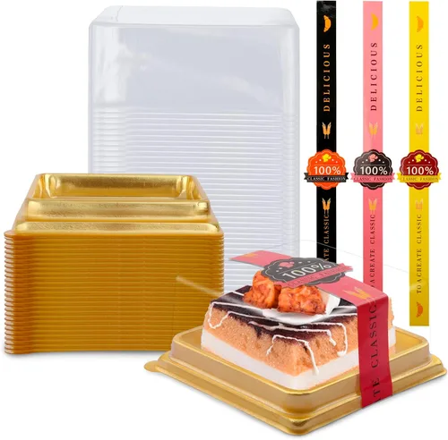 50 Piezas Cajas Mini para Pastel de 3.5 Pulgadas, Recipiente de Plástico Transparente para Cupcakes para Magdalenas, Galletas, Pasteles de Luna -