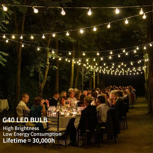 Miniatura 8 de Cadena de luces LED para exteriores de 40 pies, impermeables, luces LED G40 de globo para exteriores para patio con 27 bombillas Edison vintage a