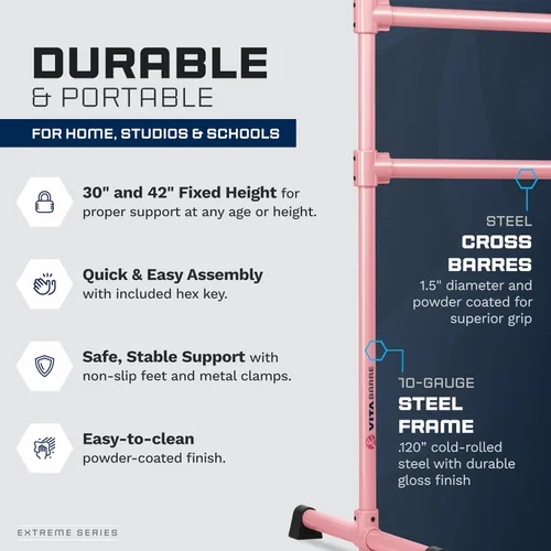 Miniatura 3 de VITA Barre - Barra de ballet doble portátil independiente, extrema, acero Altura fija, fabricada en Estados Unidos, equipo de ejercicio en casa