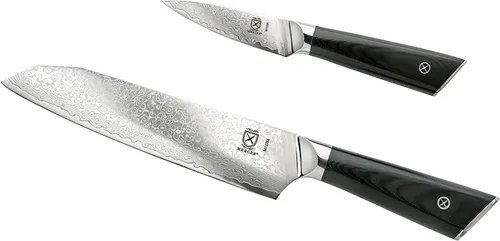 Mercer Culinary Juego de cuchillos de pelar Santoku de alta calidad de 7 pulgadas y 3.5 pulgadas, asas G10