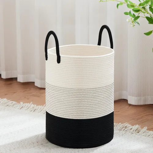 Miniatura 11 de VIPOSCO Cesta de lavandería grande, cesta de almacenamiento de cuerda tejida alta para mantas, juguetes, ropa sucia en la sala de estar, baño, Rayas