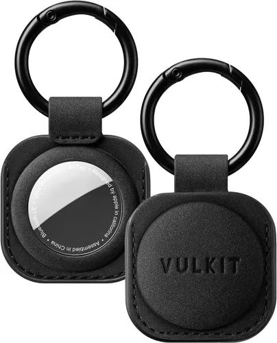 VULKIT Llavero compatible con Apple AirTag Funda protectora de piel AirTag con soporte para llavero AirTag Accesorios para llave o estocada (negro)