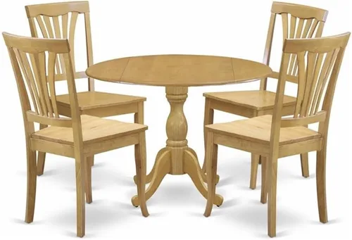 Miniatura 9 de East West Furniture El juego de habitación Dublin de 3 piezas contiene una mesa de comedor redonda con gotas y 2 sillas de asiento de madera, 42 x