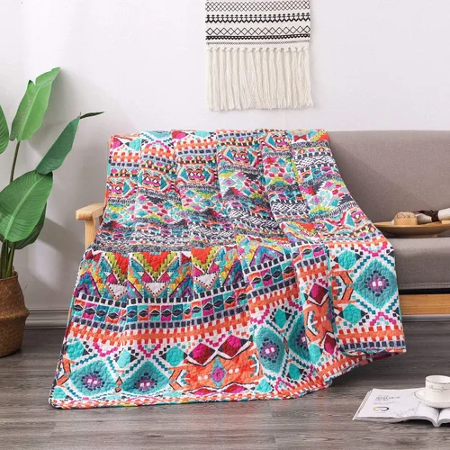 Miniatura 14 de NEWLAKE - Manta acolchada para cama, sofá y sillón, diseño floral europeo hermoso, 60X78 Pulgadas Naranja/Azul