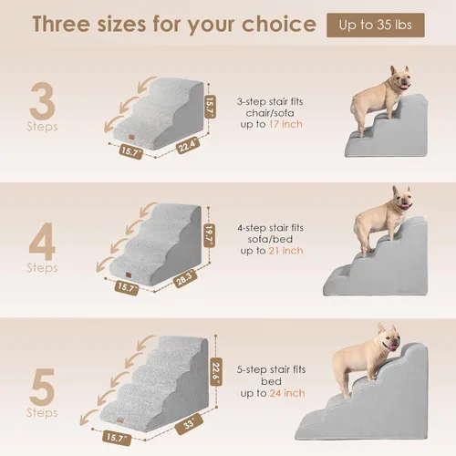 Miniatura 2 de EHEYCIGA Escaleras curvas para perros para camas altas de 57.97 cm de altura, 5 escalones para perros pequeños y gatos, escaleras para mascotas