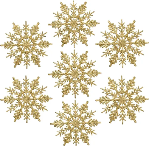Miniatura 9 de AMS 30 unidades 4"/100 mm adornos de copo de nieve de plástico con purpurina brillante, decoración de árbol de Navidad para boda, Acción de Gracias