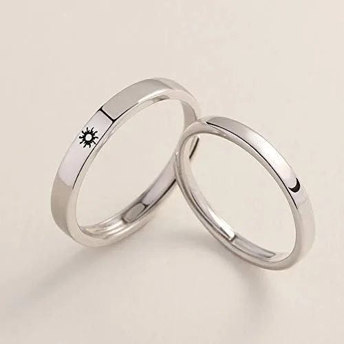 Miniatura 5 de Juego de 2 anillos a juego para parejas, anillos de promesa de sol y luna, anillos ajustables a juego para parejas, anillos de promesa, anillos