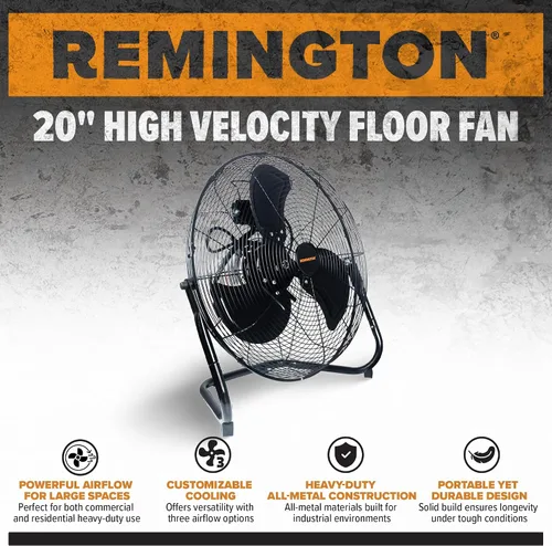 Miniatura 2 de Remington Ventilador de piso de alta velocidad, unidad de refrigeración portátil de 3 velocidades, flujo de aire de metal resistente para grandes