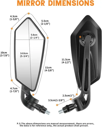 Miniatura 6 de JMTBNO Espejos universales negros para motocicleta de 0.315 in y 0.394 in, espejo lateral plegable compatible con Cruiser Suzuki Honda Victory ATV