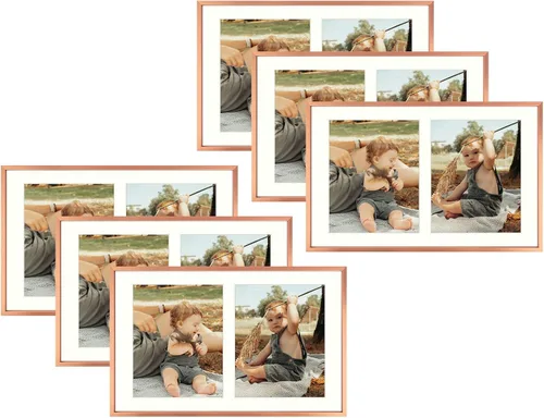 Miniatura 140 de Golden State Art, Marco de collage de aluminio de 4 x 6, muestra fotos de 6 x 4 con tapete de 2 aberturas o una foto de 8 x 10, vidrio real, Negro