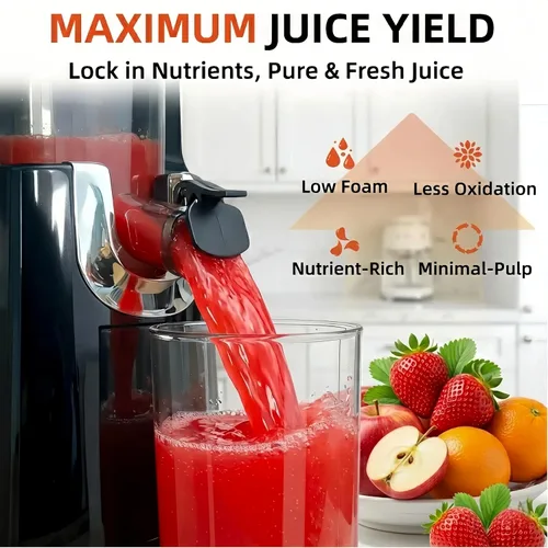 Miniatura 4 de Exprimidor de prensado en frío, 5.3 pulgadas, gran conducto de alimentación exprimidor lento para frutas y verduras enteras, fácil de limpiar