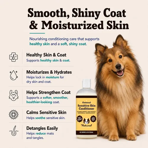 Natural Dog Company Acondicionador de piel sensible para perros – Avena hidratante para pieles sensibles y con picazón, fórmula desenredante de aseo