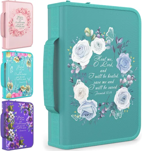 DEHITE Funda para la Biblia para mujer, bolsas de transporte de la Biblia, tamaños medianos y grandes, ranuras para bolígrafos, tela de primera