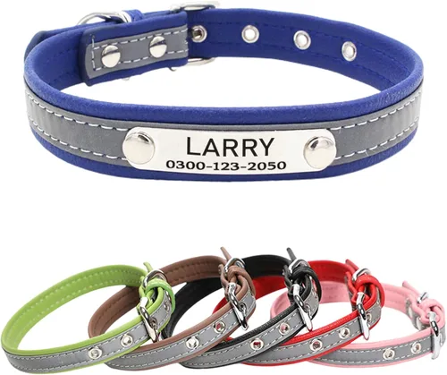 Miniatura 14 de Collar reflectante personalizado para perros y gatos con placa de nombre grabada, lindo collar rojo para cachorros, gatitos, perros y gatos