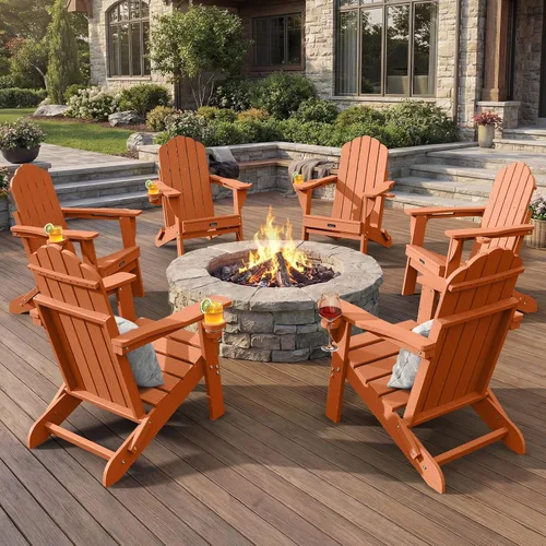 Miniatura 32 de Silla Adirondack plegable, silla Adirondack de HDPE con 2 soportes para tazas, sillas para fogatas al aire libre de fácil montaje para patio