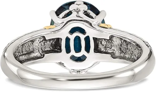 Miniatura 6 de Anillo de compromiso de plata de ley 925 maciza con topacio azul Londres de oro amarillo de 14 k