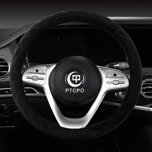 Miniatura 2 de Funda suave para volante de auto para sedán, SUV, terciopelo de lujo cálido, sin olor, universal, antideslizante, verano invierno, negro