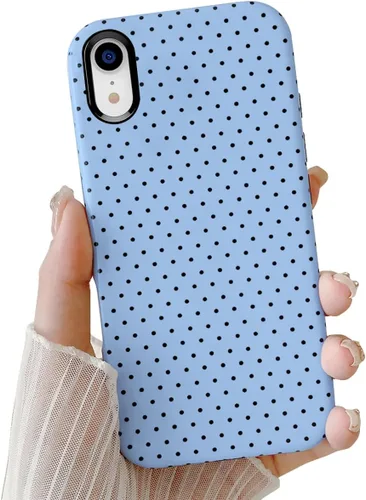 Funda para iPhone XR, bonita funda protectora de lunares 2 en 1 a prueba de golpes para mujeres y niñas, funda protectora estética de doble capa Azul
