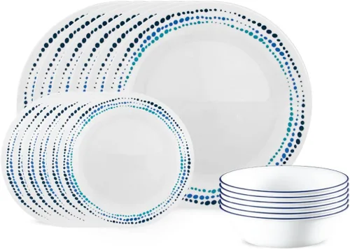 Miniatura 11 de Corelle Vitrelle Juego de vajilla de 18 piezas para 6 personas, juego de platos y cuencos de vidrio de triple capa y resistentes a roturas y Acadia