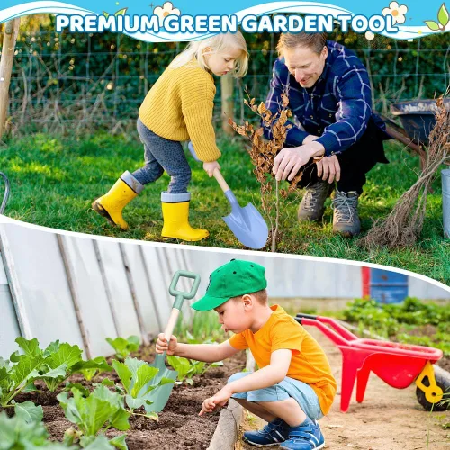 Miniatura 4 de Dilabnba Palas de arena para niños de 16 pulgadas/15.7 in, herramienta de jardinería, mango de madera resistente, pala de plástico ABS, pala de Verde