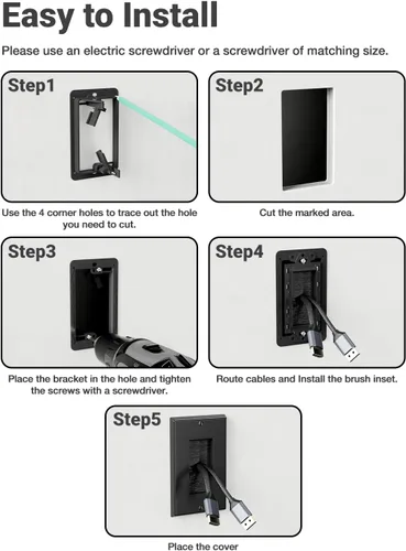 Miniatura 5 de Placa de pared con cepillo con soporte de montaje, cubierta decorativa para pasar cables de bajo voltaje, ocultador de cables de una sola banda