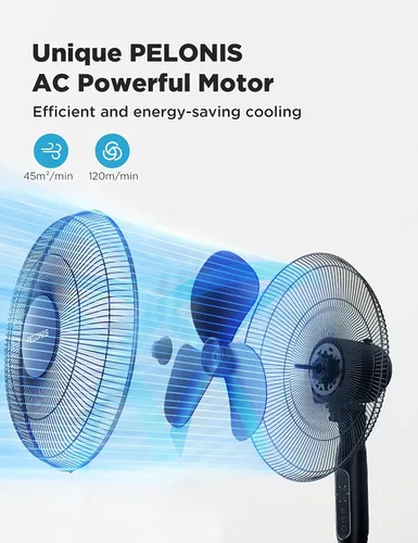 Miniatura 3 de PELONIS Ventilador de pedestal de 16 pulgadas para dormitorio, control remoto, ventilador de pie con temporizador de 7 horas, oscilación de 90°, 3