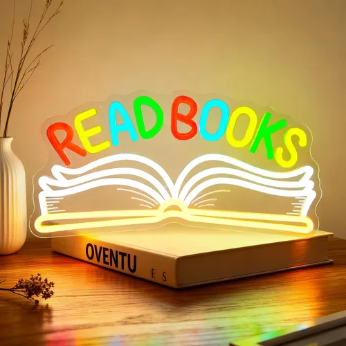 Read Books - Letrero de neón para decoración de pared, libro de lectura regulable LED, letrero de luz de neón para arte, positivo, dormitorio,