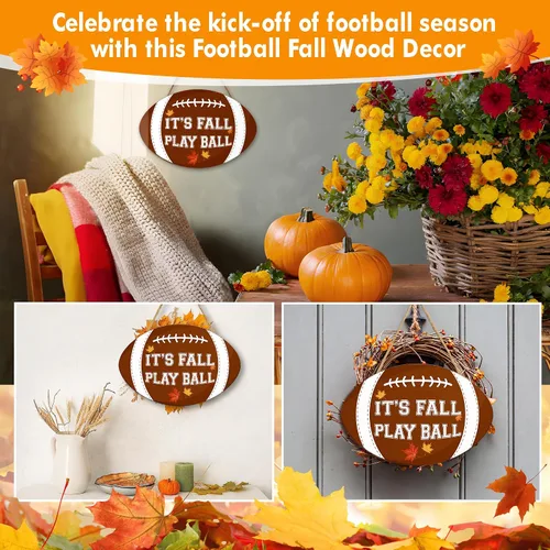 Miniatura 5 de YIXAXKAO Letrero de madera para puerta de fútbol de otoño, letrero de corona, colgante de puerta, decoración colgante de madera, letrero decorativo