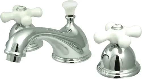 Kingston Brass KS3961PX Restoration Grifo de lavabo generalizado con mango cruzado de porcelana, cromo pulido, centro ajustable de 8 pulgadas