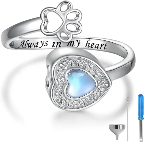 Sterling Silver Pet Ashes Jewelry Urn Ring for Dog Ashes Paw Print Memorial Bracelet Necklace Cat Cremation Keepsake Gifts for Women Pets Lover