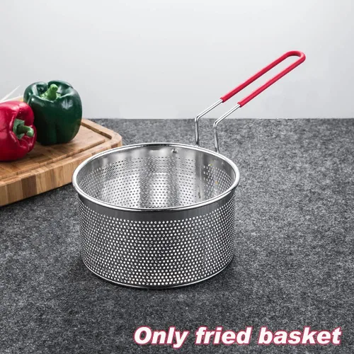 Miniatura 8 de Cesta de acero inoxidable para freír profunda con mango largo, cesta de filtro de alimentos fritos, colador de pasta para restaurante casero