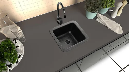 Miniatura 5 de Fregadero de cocina y barra Monarch Abode – Fregadero de bar de montaje dual de 12 pulgadas Glasgow, fregadero de aluminio negro mate martillado a