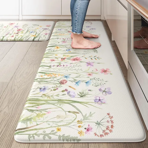 Miniatura 39 de KIMODE Tapete antifatiga para suelo de cocina, semicírculo de 18 x 28 pulgadas, de espuma viscoelástica, acolchado, antideslizante, tapetes cómodos