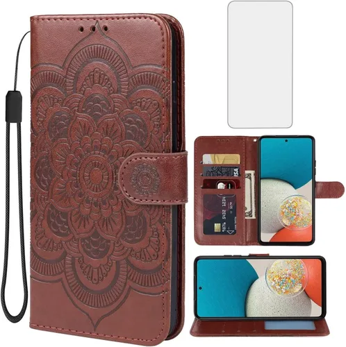 Funda para Galaxy A73 5G, Samsung A73 5G SM-A736B Funda tipo cartera con protector de pantalla de vidrio templado, funda de cuero con soporte para