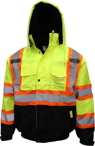 New York Hi-Viz Workwear WJX70 - Chaqueta de seguridad para hombre, ANSI Clase 3, alta visibilidad, patrón en X, impermeable