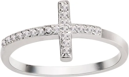 Miniatura 2 de CloseoutWarehouse Anillo de plata esterlina con cruz lateral de San Juan con circonita cúbica (opciones de color, tallas 3-13)