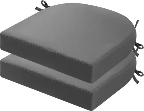 Miniatura 19 de idee-home Juego de 2 cojines de silla al aire libre, cojines de silla de patio de 19" x 19" x 3" gruesos impermeables con lazos para muebles