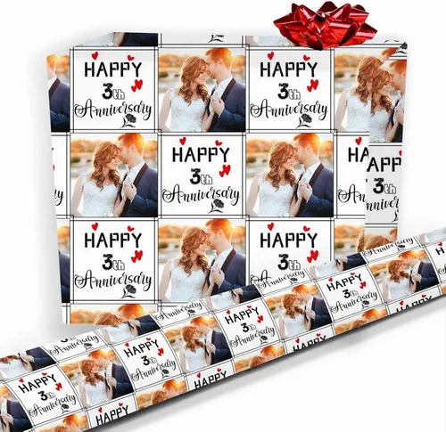 Miniatura 9 de Artsadd Papel de regalo personalizado con texto con imagen para aniversario, día de San Valentín, papel de regalo con foto personalizada con corazón