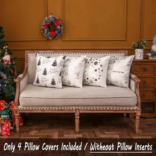 Miniatura 3 de JOJOGOGO Decoraciones de Navidad Fundas de Almohada de Navidad Plateadas y Blancas 18x18 Juego de 4, Decoración de Navidad Plateada Copos de Nieve