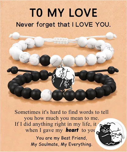 UNGENT THEM Pulseras a juego con diseño de gato lindo para parejas, regalo de Navidad, aniversario, cumpleaños, "I Love You", para mujeres y hombres