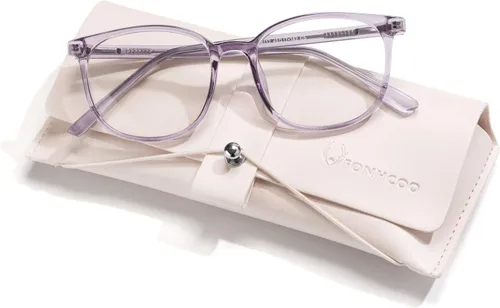 Miniatura 11 de FONHCOO - Lentes con bloqueo de luz azul de moda, redondos, TR90, transparentes, gafas anti UV para computadora para mujeres y hombres Verde oscuro