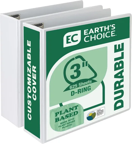 Samsill Earth's Choice - Carpeta a base de plantas resistente de 3 anillos en D de 2 pulgadas con bloqueo de un solo toque, a base de plantas