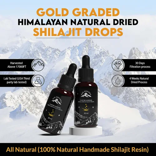 Miniatura 2 de PakShilajit® Gotas líquidas de Shilajit del Himalaya secadas al sol, la mayoría de las gotas de Shilajit de grado dorado prémium y orgánico por