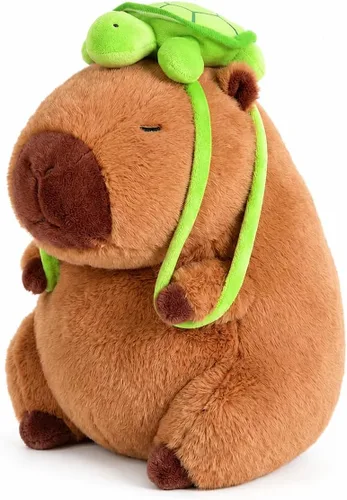 Capybara - Peluche con mochila de tortuga desmontable, almohada Kawaii Capibaras Peluches de 9 pulgadas, animal de peluche suave para adolescentes y