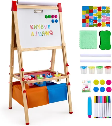 Miniatura 10 de VEVOR Juego de accesorios de caballete, 32 piezas de caballete artístico para niños, incluye tizas, marcadores de borrado en seco y rollos de papel