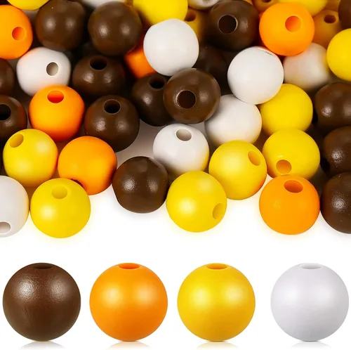 180 cuentas redondas de madera coloridas con agujero grande, espaciador suelto para decoración de vacaciones, manualidades, joyería (marrón, Amarillo