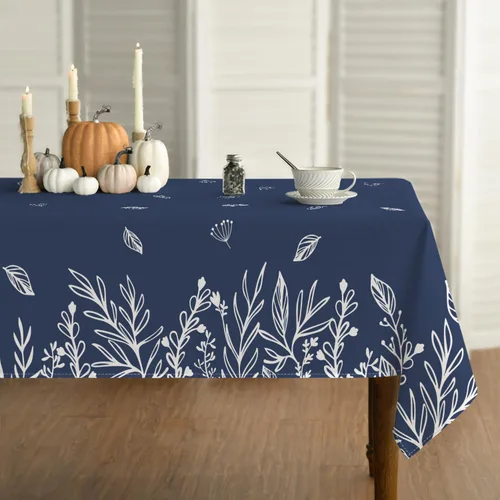 Horaldaily Fall Tablecloth 52×70 Inch Rectangular, Thanksgiving Autumn Harvest Blue Wild Flowers Table Cover for Party Picnic Dinner Decor